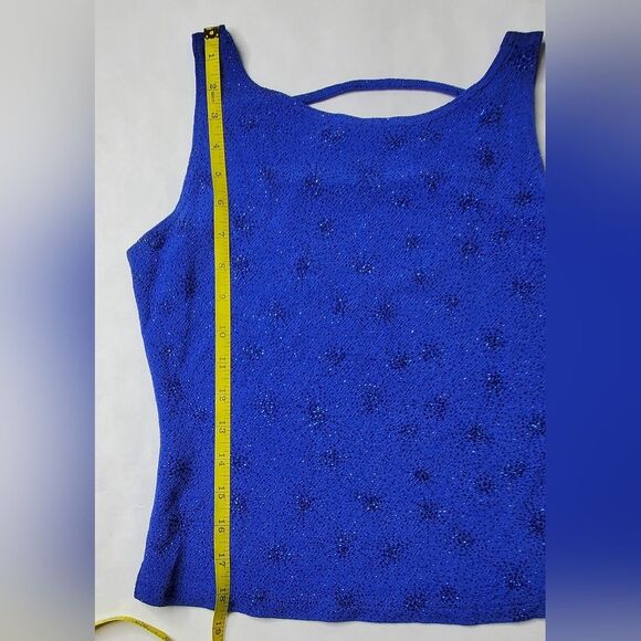 Women's Electric Blue Crop Tank Top w/ Back Cut-Out and Glitter Design - Picture 5 of 5